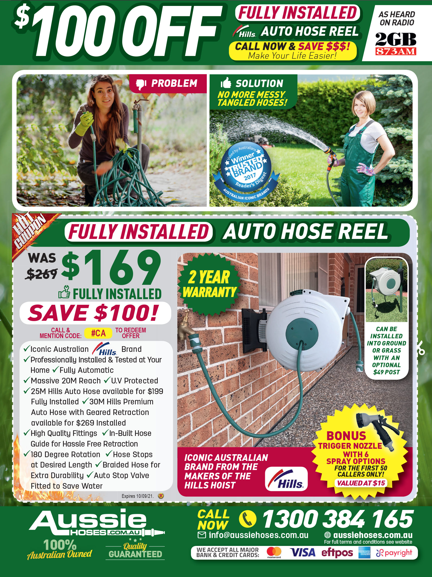 100 Off Fully Installed Hills Auto Hose Reel Aussie Hoses Negotiator
