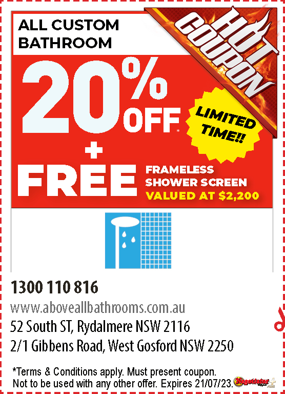 Receive a free Frameless Shower Screen Above All Bathrooms Negotiator